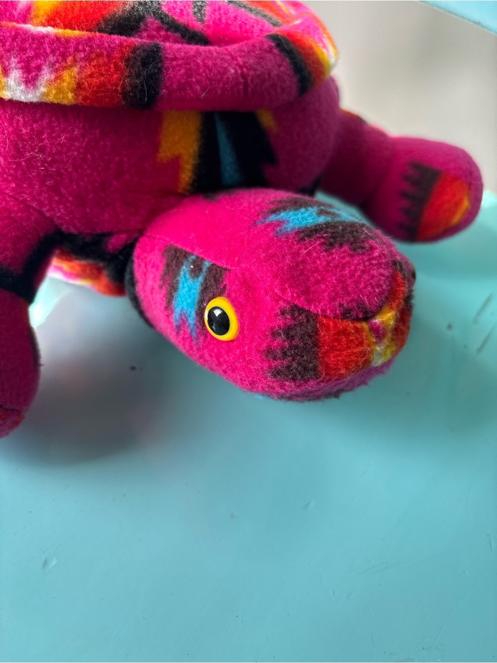 Plush Turtle Toy in Bright Pink Tribal Print